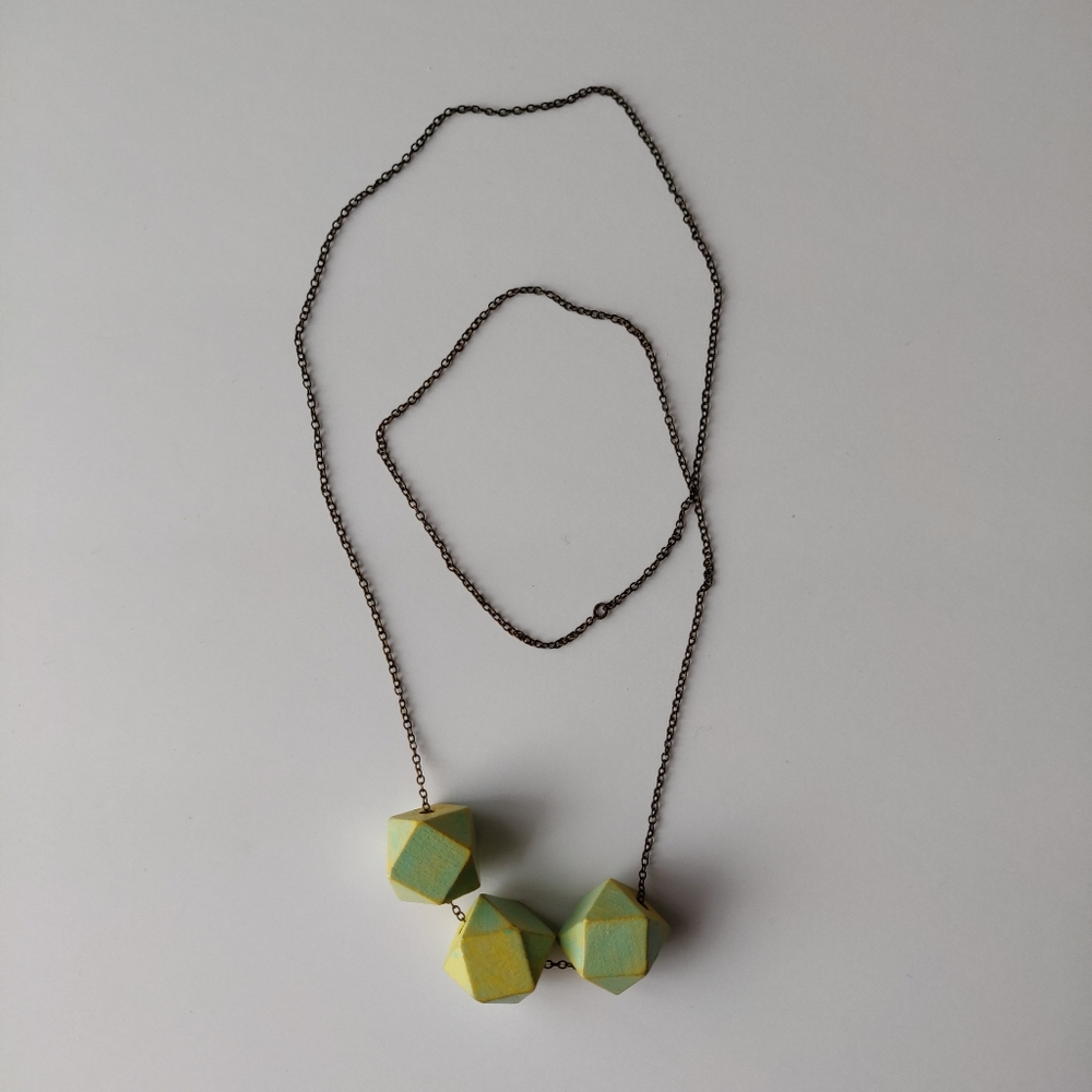 Geometric Wooden Bead Statement Necklace - Picture 2 of 3